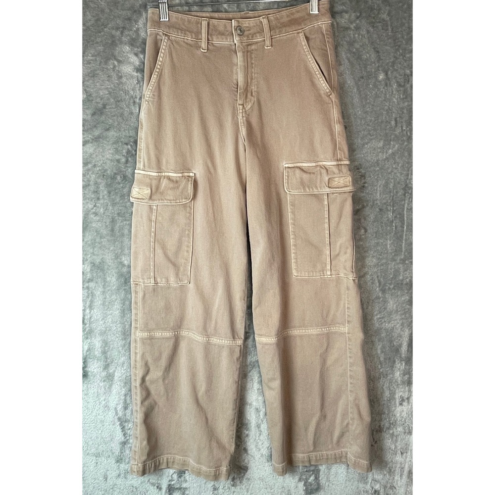 American Eagle Pants Womens 0 Short Khaki Cargo High Rise Baggy Wide Leg Stretch